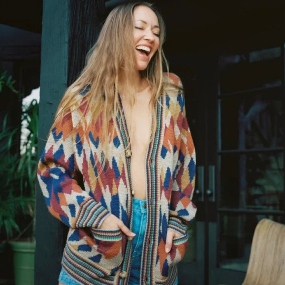 Stoned Immaculate Fellini Retro Rainbow Cardigan Sweater Size Small